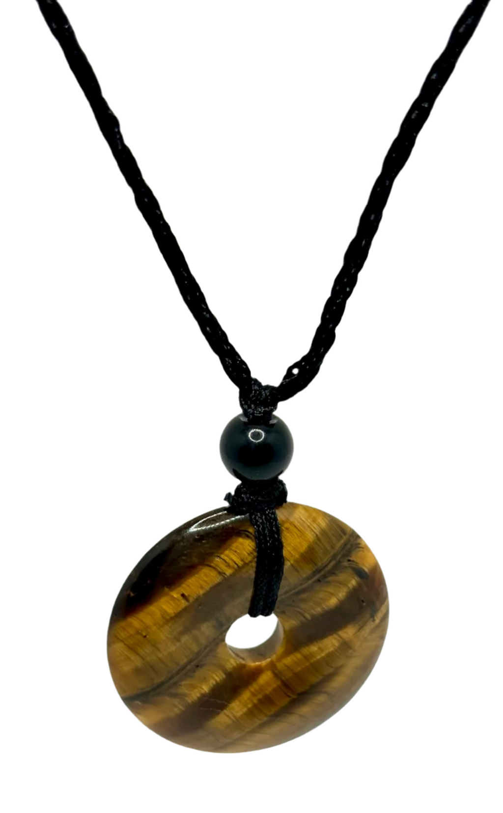 Tiger’s Eye Round Donut Rope Necklace