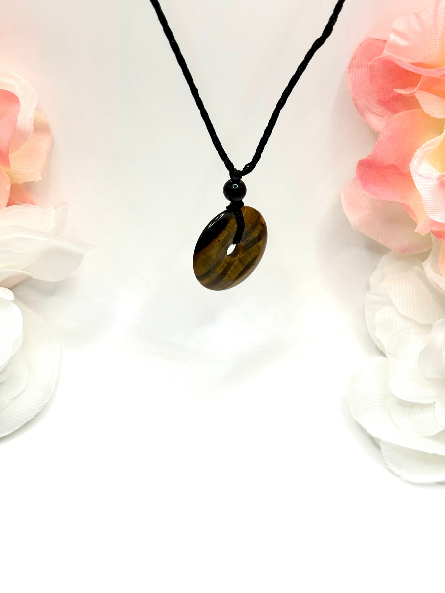 Tiger’s Eye Round Donut Rope Necklace