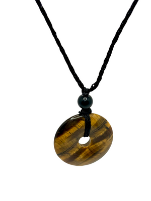 Tiger’s Eye Round Donut Rope Necklace