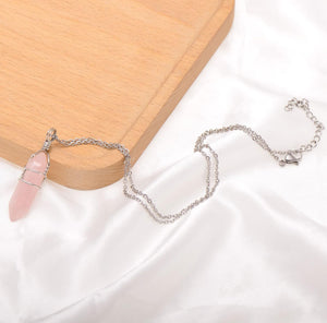 Rose Quartz and Silver-Wrapped Pendant Necklace