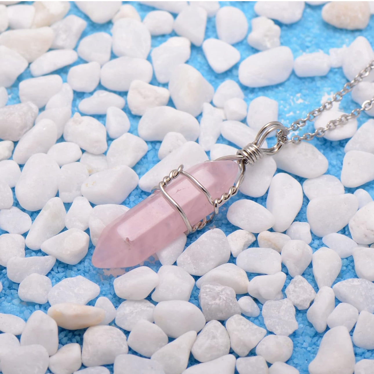 Rose Quartz and Silver-Wrapped Pendant Necklace