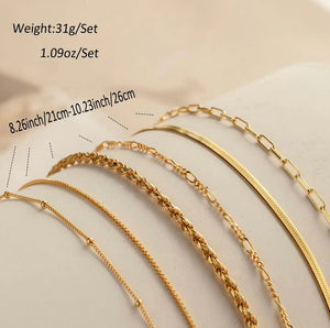 18k Gold Plated QueenMe Anklet 6pc Set