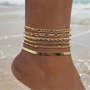 18k Gold Plated QueenMe Anklet 6pc Set