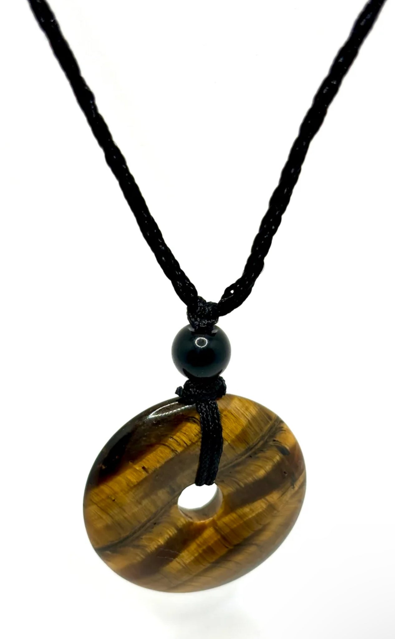 Tiger’s Eye Round Donut Rope Necklace