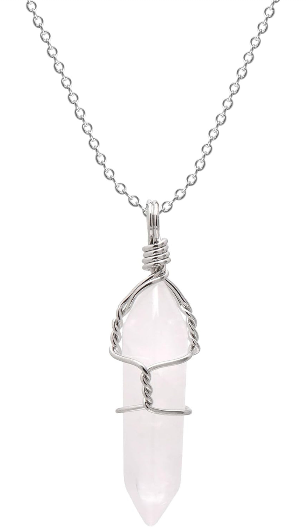 Opalite and Silver-Wrapped Pendant Necklace