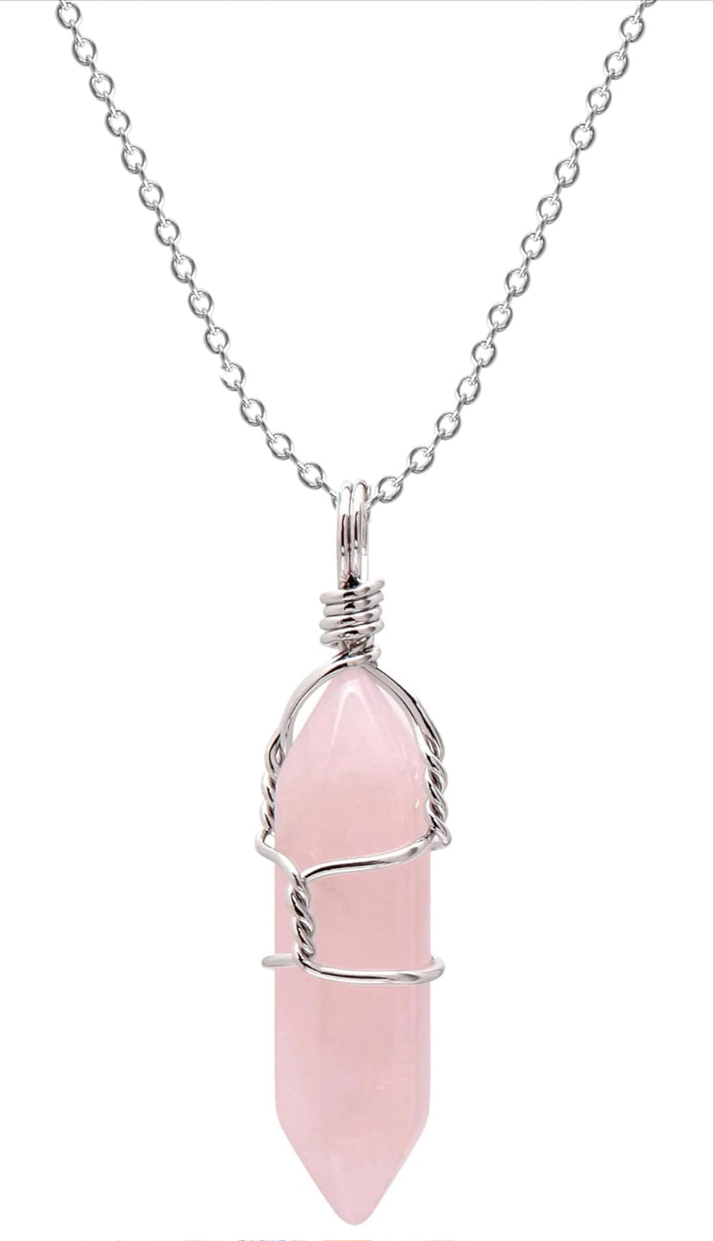 Rose Quartz and Silver-Wrapped Pendant Necklace