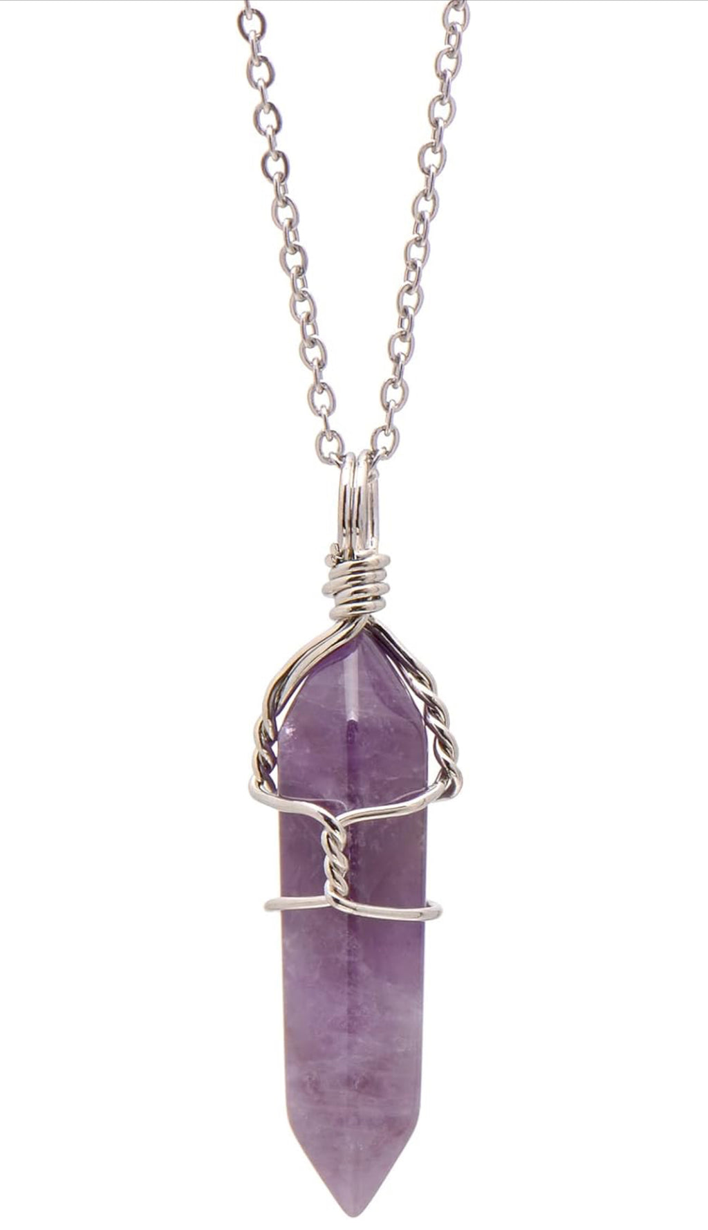 Amethyst and Silver-Wrapped Pendant Necklace