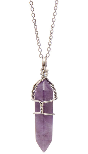 Amethyst and Silver-Wrapped Pendant Necklace