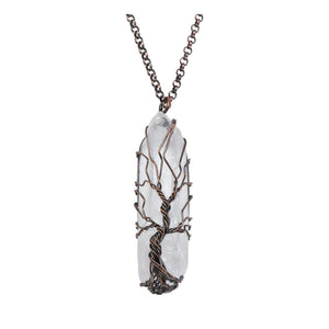 Tree of Life 7 Chakra Clear Quartz Necklace