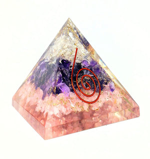 Amethyst & Egyption Rose Quartz Orgone Pyramid