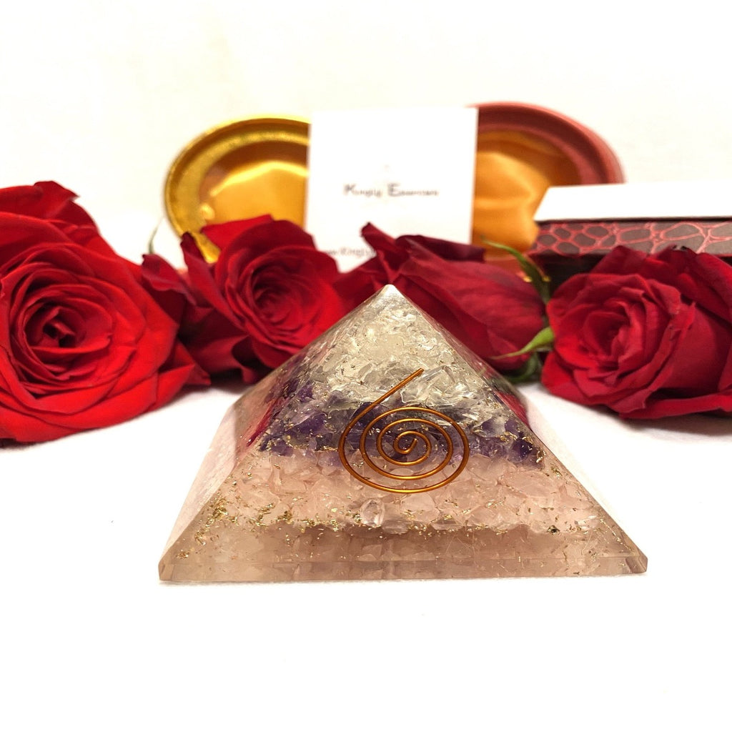 Amethyst & Egyption Rose Quartz Orgone Pyramid