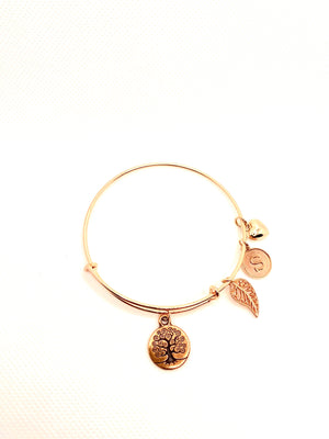 Personalized Tree of Life Rose Gold Bangle Bracelet