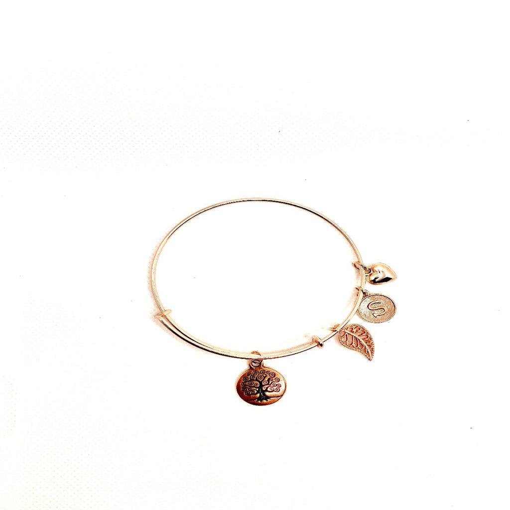 Personalized Tree of Life Rose Gold Bangle Bracelet